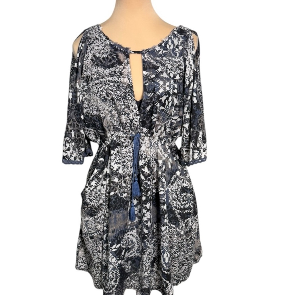 Free People Love Birds Mini Dress Indigo Floral Boho Bell Sleeve XS